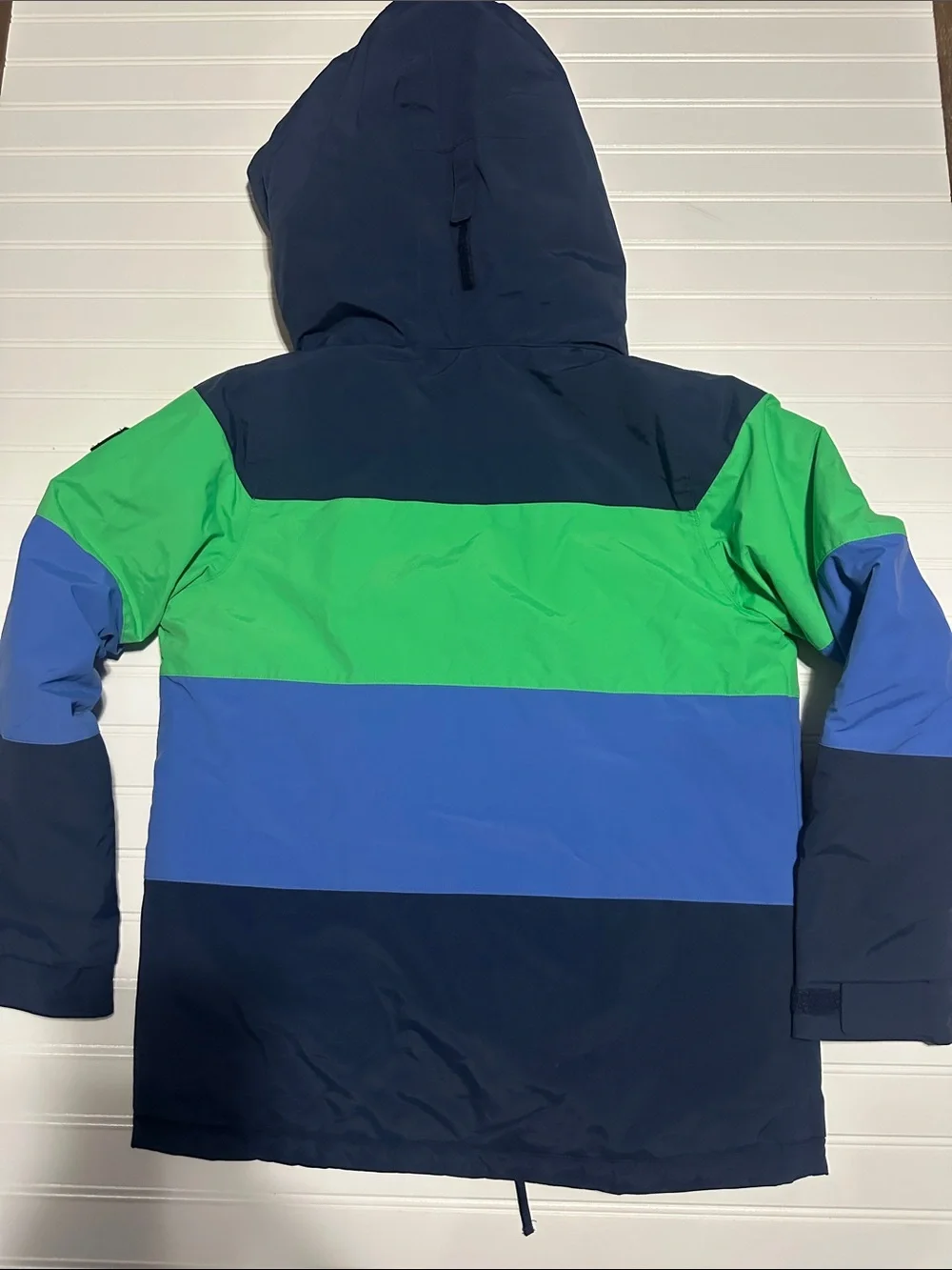 Burton Boys L DryRide Hooded Ski Snowboard Jacket Blue Green Colorblock Winter